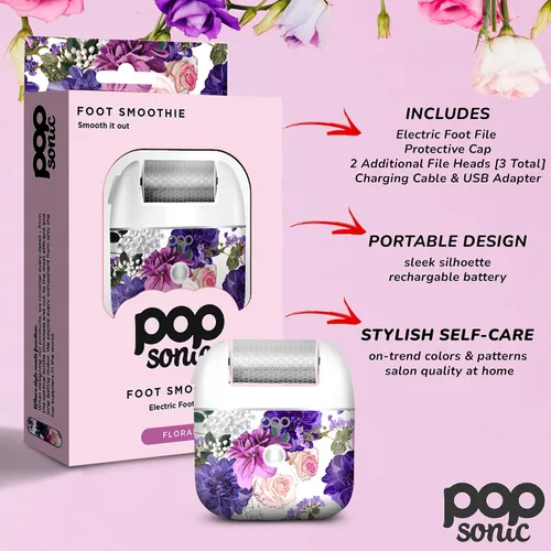 Vista 5 de Pedi Pro - Lima eléctrica para pies, removedor eléctrico de callos para pies, herramienta exfoliante de pies Pedi Spa para hombres/mujeres (floral)