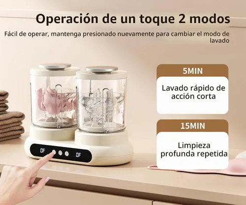Vista 3 de Lavadora de ropa interior, un mini modelo portátil con diseño desmontable de doble tina. Admite limpieza profunda separada para ropa de bebé. Esta