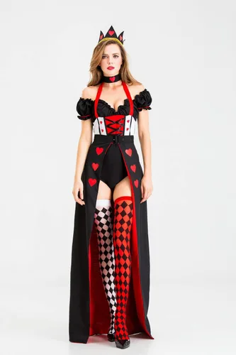 Vista 2 de Disfraz de reina para mujer, disfraz de Halloween del país de las maravillas, corazones rojos reales, carnaval, cosplay para adultos
