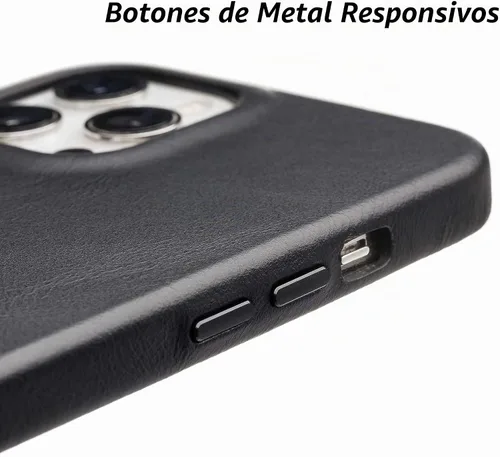 Vista 3 de Funda de teléfono delgada de cuero Wilken compatible con iPhone 15 Compatible con MagSafe y carga inalámbrica Cubierta de cuero de grano Negro