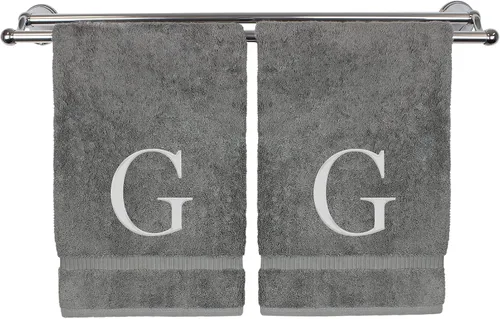 Vista 205 de Toalla de mano monogramada, regalo personalizado, juego de 2 - Toalla bordada con letra de bloque dorada - Extra absorbente 100% algodón turco