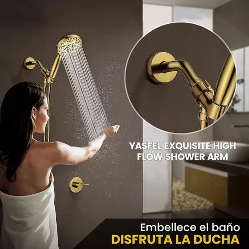 Vista 7 de YASFEL Brazo de Ducha de Oro Cepillado de 6 pulgadas Brazo de Extensión de Ducha Tubo con Brida y Cinta de Teflón para Cabezal de Ducha y Cabezal