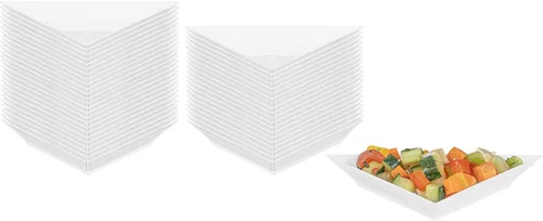 Vista 13 de Restaurantware Mini platos de aperitivo de 4 x 2 pulgadas, 100 platos triangulares desechables – Sirve muestras o aperitivos para fiestas o Negro