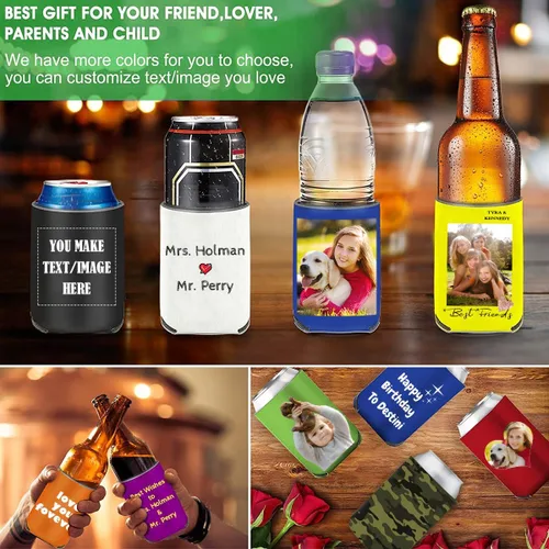 Vista 5 de Funda enfriadora de latas de cerveza personalizada Koo-zi Slim a granel, añade tu texto con imagen en una cubierta plegable de 12 onzas líquidas