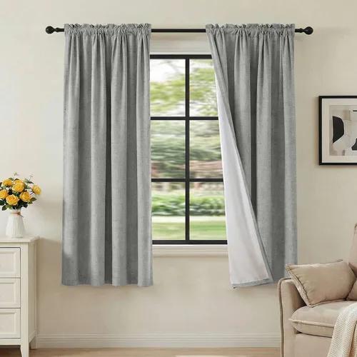 Vista 85 de H.VERSAILTEX Cortinas 100% opacas con aspecto de lino para dormitorio, bloqueo de luz completa, bolsillo para barra, cortinas de ventana gruesas