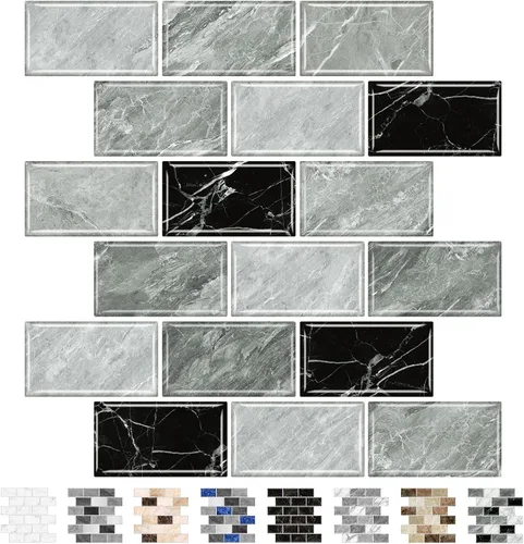 Vista 9 de URCOLOR 10 hojas de adhesivos para loseta en muro de cocina, diseño de metro, autoadhesivos, 12 x 12 pulgadas, para loseta en muro de cocina y baño
