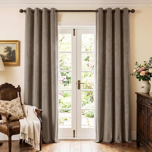 Vista 11 de StangH Cortinas de terciopelo gris de 84 pulgadas para oscurecer la habitación, con aislamiento térmico, cortinas gruesas y pesadas para sala