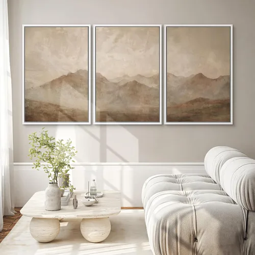 Vista 345 de SIGNWIN Lienzo enmarcado para pared, juego de arte neutro de bosque brumoso, ilustraciones en tono tierra, arte moderno, decorativo, bohemio