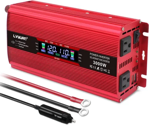 Vista 10 de Inversor de 2000 vatios de 12 V a 110 V/120 V, inversor de CC a CA de 2000 W con pantalla LCD inteligente, salidas de CA duales, puerto de carga USB