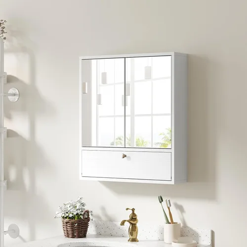 Vista 4 de Giantex Armario de baño montado en la pared con espejo organizador de almacenamiento con estante de almacenamiento extraíble, botiquín, blanco