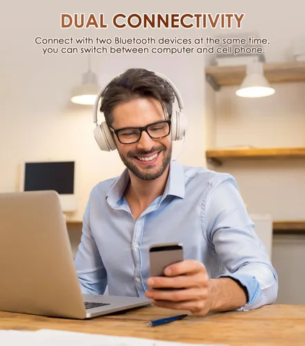 Vista 3 de Soothielec Auriculares inalámbricos, auriculares Bluetooth con micrófono de cancelación de ruido, los mejores auriculares con silencio de micrófono