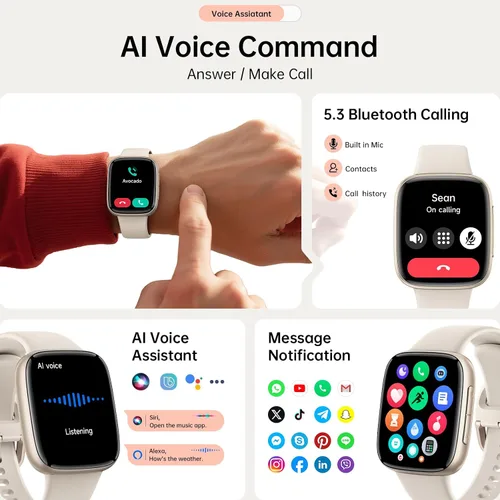 Vista 3 de Relojes inteligentes para mujeres y hombres, reloj inteligente AMOLED HD de 1.85 pulgadas para iPhone Android, resistente al agua 3ATM, llamadas