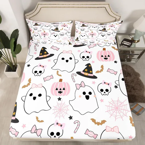 Vista 39 de Juego de sábanas bajeras con bonito diseño de gato negro para niños y niñas, diseño de dibujos animados de Halloween, gato, animales, sábanas