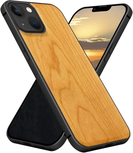 Vista 10 de Carveit Funda magnética de madera para iPhone 13 Mini [madera natural y TPU suave negro] funda protectora de madera única y elegante a prueba