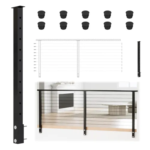 Vista 15 de Muzata Kit de barandilla de cable modular negro de 4 a 8 pies, kit de poste de 2 niveles de 36 pulgadas, sistema completo de barandilla de cable