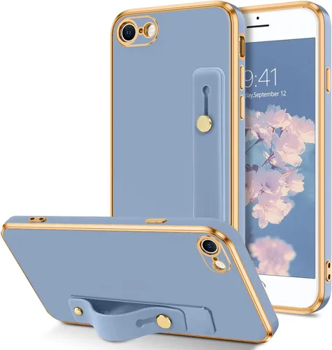 Vista 9 de VENINGO Funda para iPhone SE, iPhone 7/8, TPU suave y delgada con pulsera ajustable, resistente a los arañazos y a prueba de golpes, funda