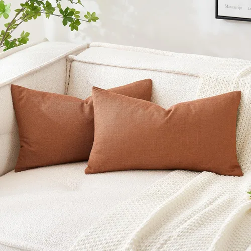 Vista 32 de MIULEE - Paquete de 2 fundas de almohada decorativas de lino de arpillera costera, estilo granja, para sofá, coche, sillón, dormitorio, sala de Azul