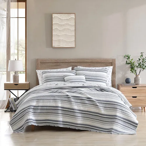 Vista 6 de Stone Cottage - Colección Fresno - Juego de edredón - 100% algodón, ropa de cama reversible con fundas a juego, individual, neutro