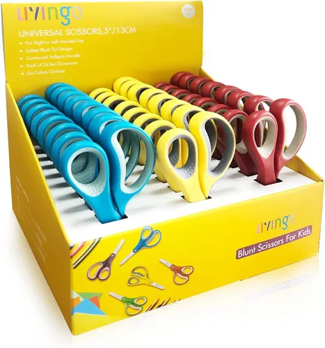 Vista 11 de LIVINGO Paquete de 3 tijeras para niños de 5 pulgadas, para zurdos y diestros, de acero inoxidable, para niños preescolares con cubierta