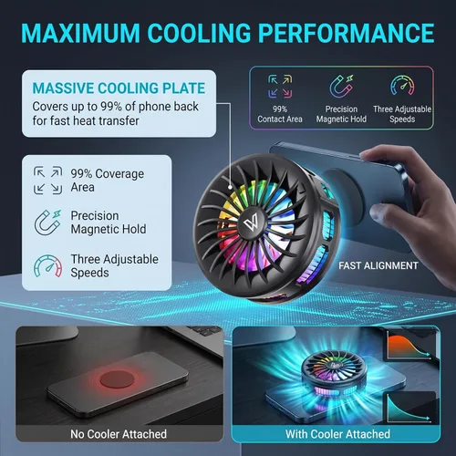 Vista 3 de Magnetic Phone Cooler, Portable Mobile Phone Cooling Fan (Black)