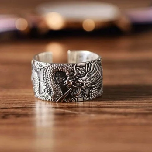 Vista 8 de Anillo de plata de ley 925 con diseño de dragón vintage