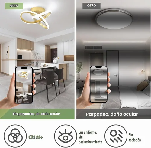 Vista 3 de Lámpara LED para pasillo, moderna lámpara de techo LED dorada de 6000 K, lámpara de techo semiempotrada para pasillo, cocina, dormitorio, entrada