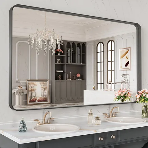 Vista 68 de LOAAO 20x16 Pulgadas Espejo de Baño con Marco de Metal Negro para Pared, Espejo de Tocador de Baño de Estilo Granja, Espejo Grande Rectangular