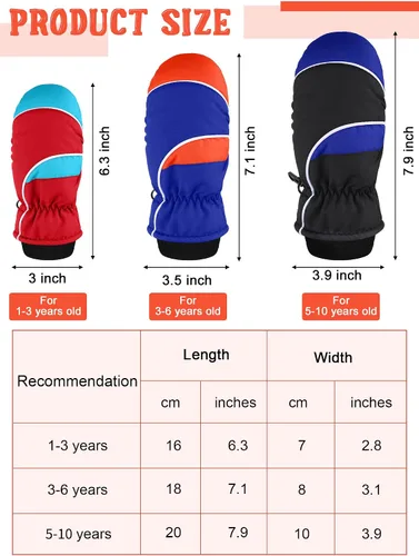 Vista 3 de SATINIOR 6 pares de guantes de nieve de invierno para niños, impermeables, cálidos, guantes de esquí unisex para clima frío