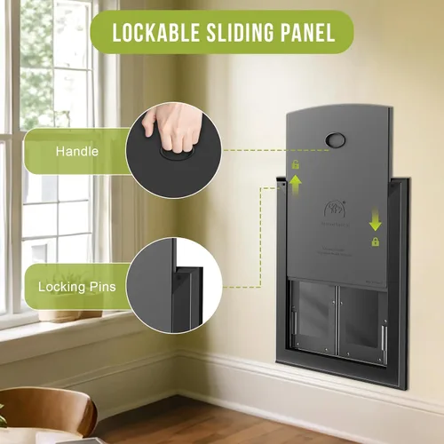 Vista 4 de Puerta para perro para pared, puerta grande resistente para perros con marco de aluminio y túnel telescópico, estilo francés con solapas magnéticas