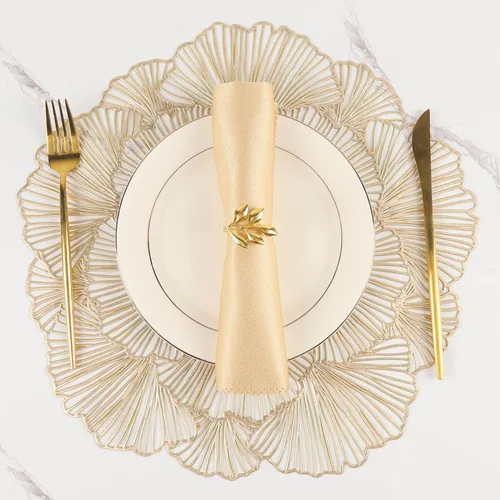 Vista 9 de AdasBridal Juego de 6 manteles individuales redondos dorados para mesa de comedor, manteles individuales de vinilo huecos para decoración de mesa