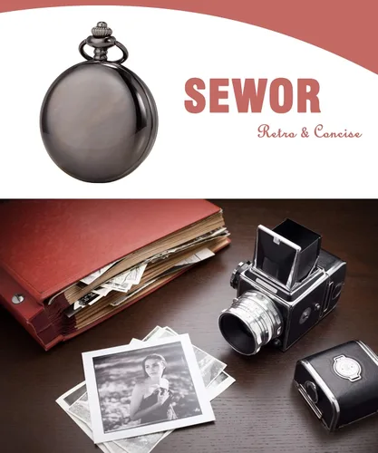 Vista 2 de SEWOR Nice Quartz Pocket Watch Shell Dial Gold Smooth Case with Two Type Chain Leather Metal