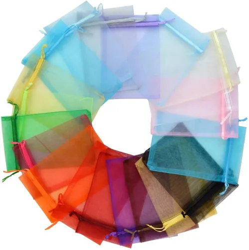 Vista 3 de Tojwi 50 bolsas de organza de 3.54 x 4.33 pulgadas (3.5 x 4.3 in) de satén con cordón de organza, bolsa de regalo para boda, fiesta, bolsa