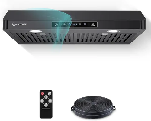 Vista 12 de AMZCHEF Campana extractora de acero inoxidable de 30 pulgadas, ventilador Negro