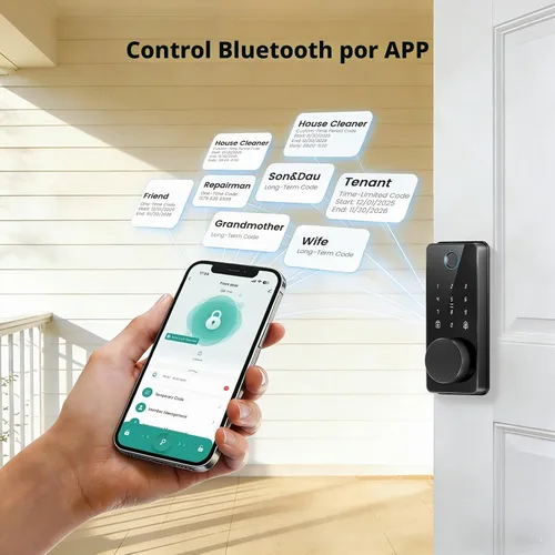 Vista 8 de Cerradura de puerta de entrada sin llave, cerradura inteligente biquole con Negro