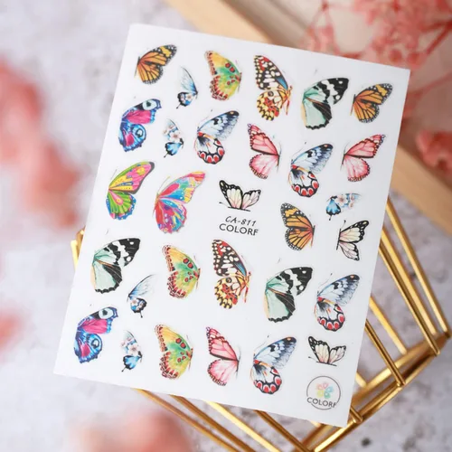 Vista 5 de Grandes calcomanías de mariposas para uñas, calcomanías de mariposas grandes 3D para uñas, calcomanías autoadhesivas de diseños de mariposas