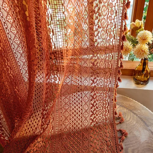 Vista 12 de WAZZIO Cortinas de Encaje, Cortina Boho de Crochet para Dormitorio, Cortinas de Café de Algodón, 45 Pulgadas de Largo, 2 Paneles con Bolsillo
