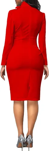 Vista 4 de Vestidos de trabajo ajustados para mujer, de manga larga, plisados, con lazo, vintage, para oficina, fiesta, iglesia
