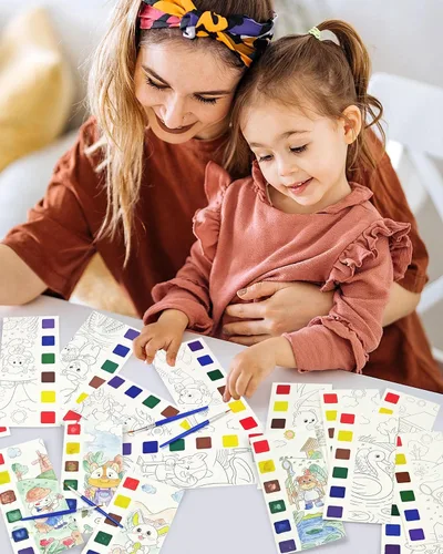 Vista 7 de Vileafy Recuerdos de fiesta de pintura sin desorden para niños de 4 a 8 años, libro para colorear con agua de animales con 21 pinceles, kit