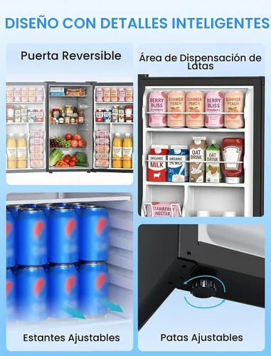 Vista 5 de COWSAR Mini refrigerador de 3.1 pies cúbicos, refrigerador compacto de tamaño dormitorio con puerta individual reversible, termostato ajustable Negro