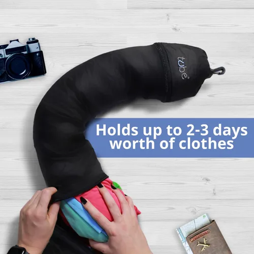 Vista 4 de Almohada de cuello de viaje que rellenas con ropa, evita el exceso de tarifas de equipaje. Se dobla como equipaje de mano y equipaje extra. Se