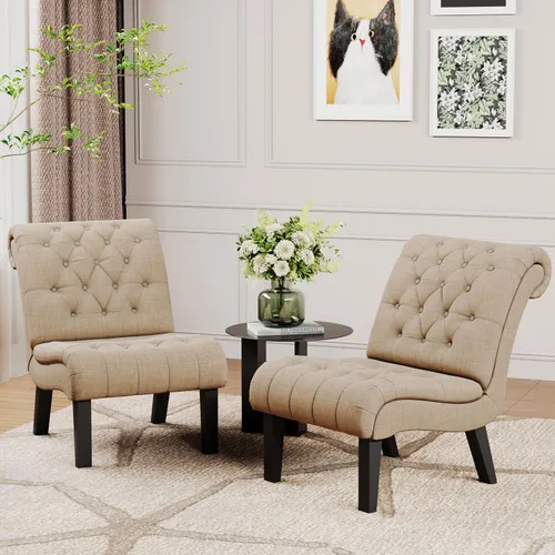 Vista 13 de Alunaune Silla de sala de estar, silla decorativa moderna, tapizada sin brazos, silla de dormitorio, sofá y respaldo de tela, sillón reclinable