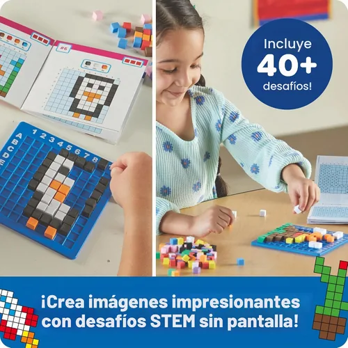 Vista 2 de Learning Resources STEM Explorers Desafío de Arte Pixel - Rompecabezas Matemáticos, Bloques de Patrones, Juego Sensorial, Artes y Manualidades