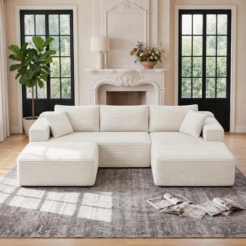 Vista 18 de Sofá nube sin hueso de 111 pulgadas en forma de L con diván, sofá modular de 3 plazas para sala de estar, sofás de felpilla deshuesados de gran Beige