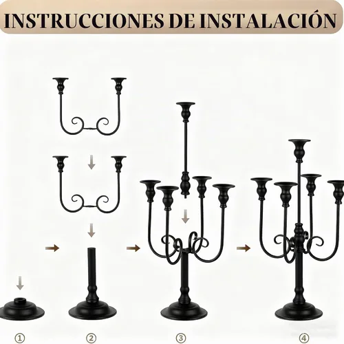 Vista 6 de Centros de mesa de candelabros para mesas, 2 portavelas alto de metal para velas cónicas, 5 brazos para decoración de centros de mesa de boda Negro