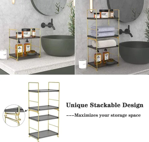 Vista 6 de Estante de especias de cocina de 2 niveles, estante organizador apilable independiente, organizador de baño y cosméticos, estante cuadrado de pie