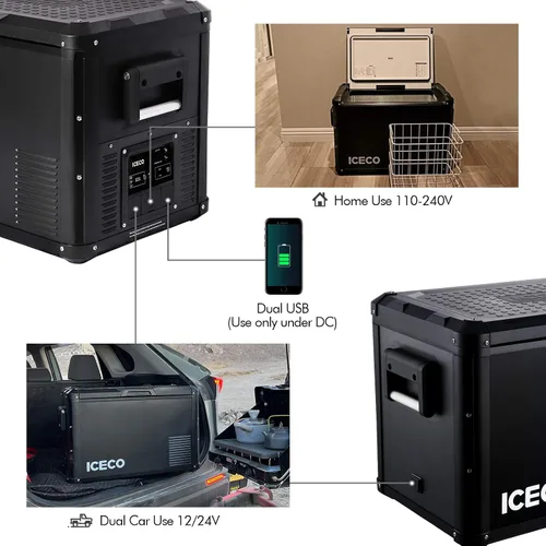 Vista 4 de ICECO [Actualización] Refrigerador portátil VL 60 PRO, tapa multidireccional, 12/24 V, CA 110-240 V, refrigerador de automóvil alimentado por