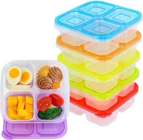 Vista 7 de Finorder Paquete de 3 recipientes de comida con 4 compartimentos para niños y adultos, contenedores reutilizables para almuerzos para escuela