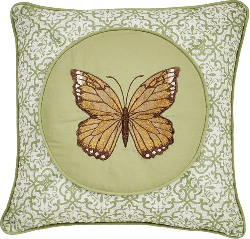Vista 6 de Butterfly Eden - Almohada bordada de besos de mariposa, verde musgo, 14 x 20 pulgadas Mariposa bordada y palabras en rectángulo verde musgo