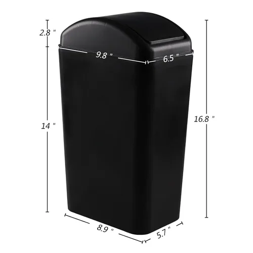 Vista 2 de Morcte - Cubo de basura pequeño de plástico de 3 galones con tapa abatible, color negro Basurero con tapa abatible, perfil delgado, para baño