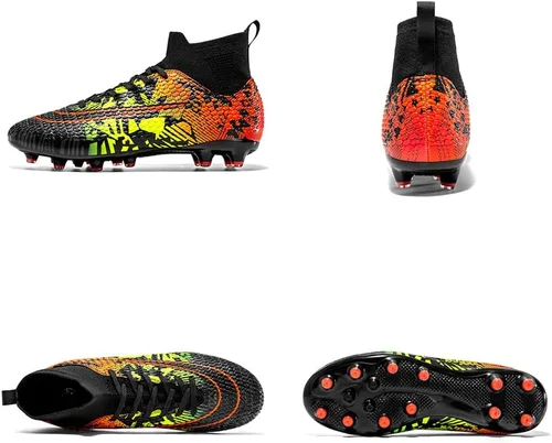 Vista 5 de Zapatos de fútbol de caña alta para hombre, antideslizantes, resistentes al desgaste, botas de fútbol con picos